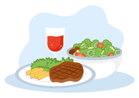 Food at Each Meal with Health Benefits, Balanced Diet, Vegan, Nutritional and the Food Should be Eaten Every Day in Flat Background Illustrationのイラスト素材