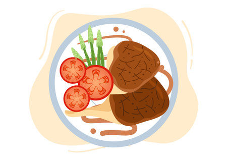 Food at Each Meal with Health Benefits, Balanced Diet, Vegan, Nutritional and the Food Should be Eaten Every Day in Flat Background Illustrationのイラスト素材