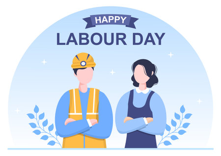 Happy Labor Day from People of Various Professions, Different Background and Thanks to Your Hard Work in Flat Cartoon Illustration for Posterのイラスト素材