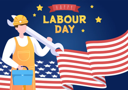 Happy Labor Day from People of Various Professions, Different Background and Thanks to Your Hard Work in Flat Cartoon Illustration for Posterのイラスト素材