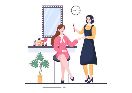 Make Up Cosmetics Collection of Glamour Girl Like Nail Polish, Mascara, Lipstick, Eyeshadows, Brush or Powder in Flat Cartoon Vector Illustrationのイラスト素材