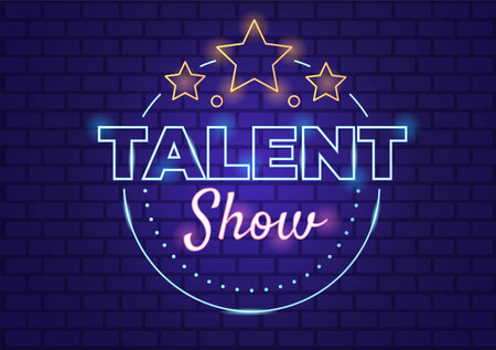 Talent Show with Contestants Displaying their Skill on Stage or Podium in Front of Judges Judging them in Cartoon Illustrationのイラスト素材