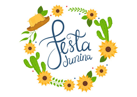 Festa Junina or Sao Joao Celebration Cartoon Illustration Made Very Lively by Singing, Dancing Samba and Playing Traditional Games Come From Brazilのイラスト素材