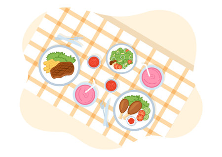 Catering Service with People Hands and a Table for Corporate Meeting, Banquets Wedding or Party on Cafe or Restaurant in Flat Cartoon Illustrationのイラスト素材