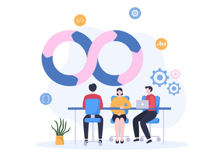 Business Workflow Organization and Management Design Illustration with Teamwork process, Deadlines...