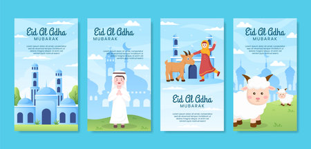 Eid al Adha Stories Template Social Media Flat Cartoon Background Illustrationのイラスト素材