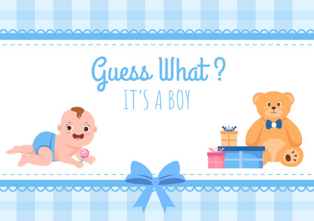 Birth Photo is it a Boy with a Baby Image and Blue Color Background Cartoon Illustration for Greeting Card or Signboardのイラスト素材