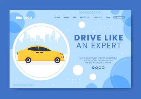 Car Driving School Landing Page Template Social Media Flat Cartoon Background Vector Illustrationのイラスト素材