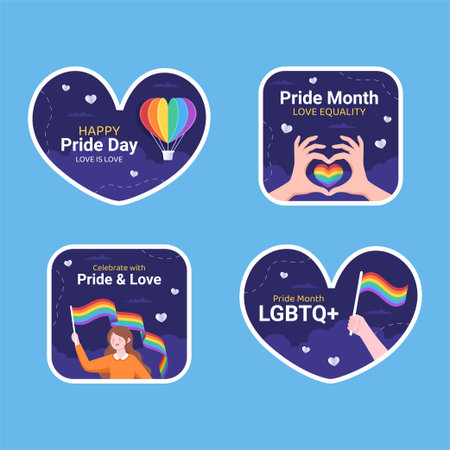 Happy Pride Month Day Social Media Label Template Flat Cartoon Background Vector Illustrationのイラスト素材