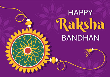 Happy Raksha Bandhan Cartoon Illustration with Sister Tying Rakhi on Her Brothers Wrist to Signify Bond of Love in Indian Festival Celebrationのイラスト素材