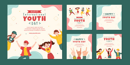 Happy International Youth Day Social Media Post Template Flat Cartoon Background Vector Illustrationのイラスト素材