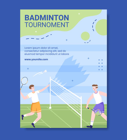 Badminton Sport Competition Social Media Poster Template Cartoon Background Vector Illustrationのイラスト素材