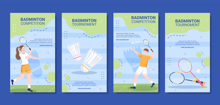 Badminton Sport Competition Social Media Stories Template Cartoon Background Vector Illustrationのイラスト素材