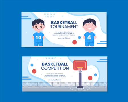 Basketball Sports Tournament Social Media Horizontal Banner Template Cartoon Background Vector Illustrationのイラスト素材