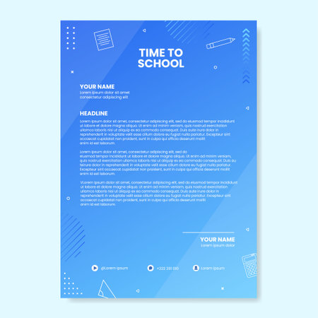 Back To School Social Media Letterhead Template Flat Cartoon Background Vector Illustrationのイラスト素材