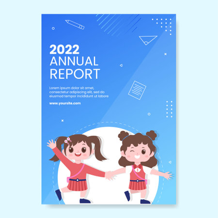 Back To School Social Media Annual Report Template Flat Cartoon Background Vector Illustrationのイラスト素材
