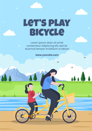 Lets Play Bicycle Social Media Flyer Template Flat Cartoon Background Vector Illustrationのイラスト素材