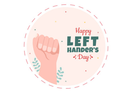 International Left Handers Day Celebration with her Left Hand Raised on the August in Cartoon Style Background Illustrationのイラスト素材