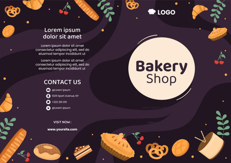 Bakery Shop Social Media Brochure Template Flat Cartoon Background Vector Illustrationのイラスト素材