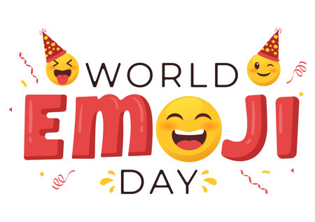 World Emoji Day Celebration with Events and Product Releases in Different Facial Expression Cute Cartoon Form in Flat Background Illustrationのイラスト素材