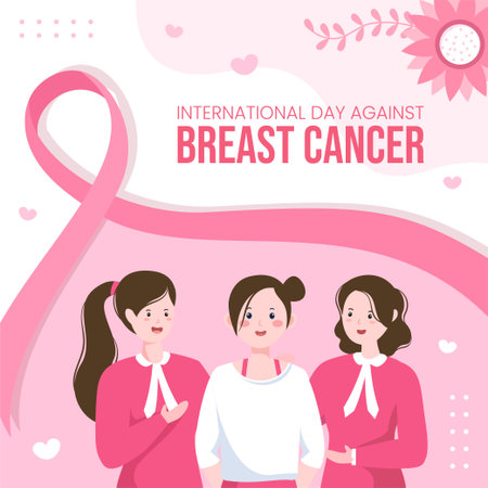 Breast Cancer Awareness Month Social Media Template Flat Cartoon Background Vector Illustrationのイラスト素材