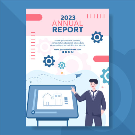 Architect or Engineer Annual Report Template Flat Cartoon Background Vector Illustrationのイラスト素材