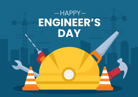Happy Engineers Day Illustration Commemorative for Engineer with Worker, Helmet and Tools of in Flat Style Cartoonのイラスト素材