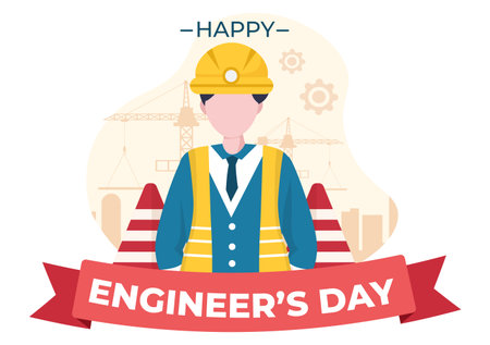 Happy Engineers Day Illustration Commemorative for Engineer with Worker, Helmet and Tools of in Flat...