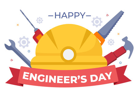 Happy Engineers Day Illustration Commemorative for Engineer with Worker, Helmet and Tools of in Flat Style Cartoonのイラスト素材
