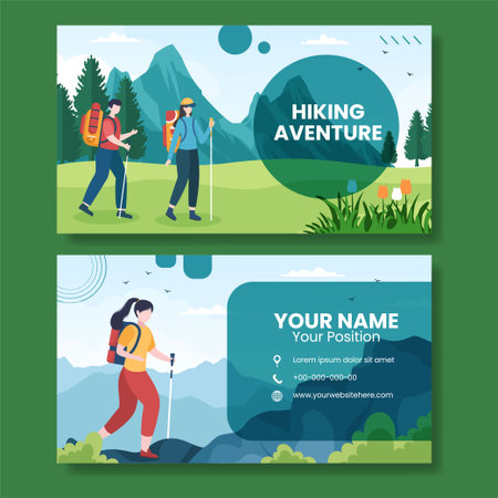 Hiking Mountain Card Horizontal Template Flat Cartoon Background Vector Illustrationのイラスト素材