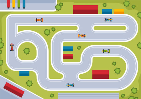 Formula Racing Sport Car Reach on Race Circuit the Finish Line Cartoon Illustration to Win the Championship in Flat Style Designのイラスト素材