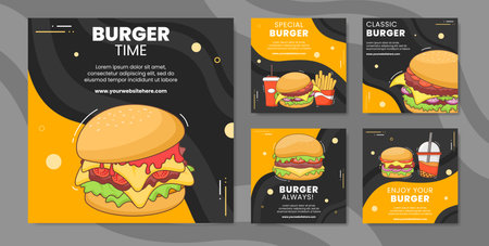 Burger Social Media Post Template Flat Cartoon Background Vector Illustrationのイラスト素材