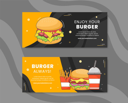 Burger Horizontal Banner Template Flat Cartoon Background Vector Illustrationのイラスト素材