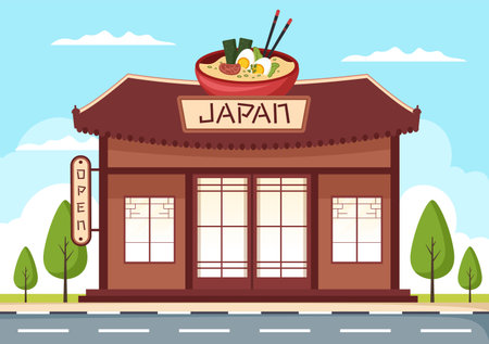 Japanese Food Building Cartoon Illustrationのイラスト素材