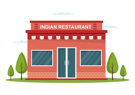 Indian Food Restaurant Building Cartoon Illustration in Flat Style Designのイラスト素材