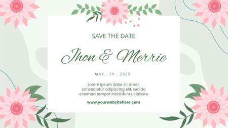 Floral Wedding Video Channel Template Flat Cartoon Background Vector Illustrationのイラスト素材