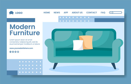 Home Furniture Social Media Landing Page Template Flat Cartoon Background Vector Illustrationのイラスト素材