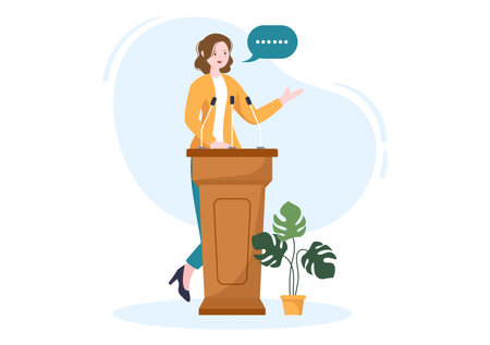 Politician Cartoon Hand Drawn Illustration with Election and Democratic Governance Ideas Participate in Political Debates in Front of Audienceのイラスト素材