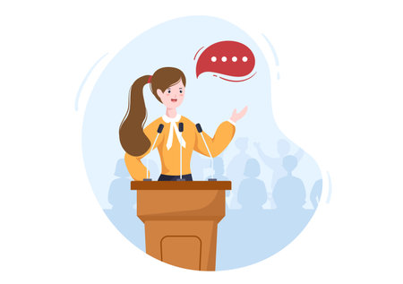 Politician Cartoon Hand Drawn Illustration with Election and Democratic Governance Ideas Participate in Political Debates in Front of Audienceのイラスト素材