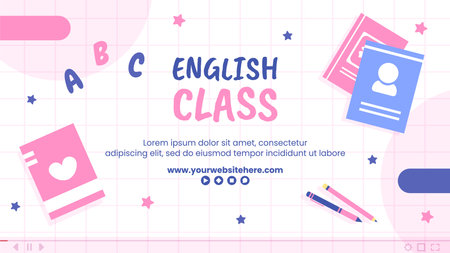English Class Video Thumbnail Template Hand Drawn Cartoon Flat Illustrationのイラスト素材