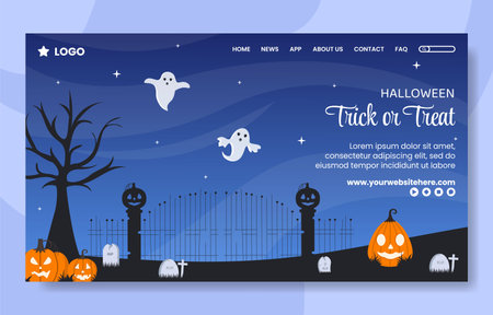 Halloween Night Party Social Media Landing Page Template Hand Drawn Cartoon Flat Illustrationのイラスト素材