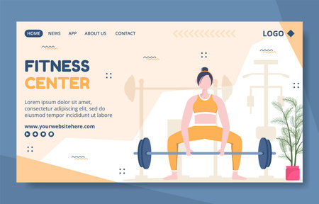 Fitness Training Social Media Landing Page Template Hand Drawn Cartoon Flat Illustrationのイラスト素材