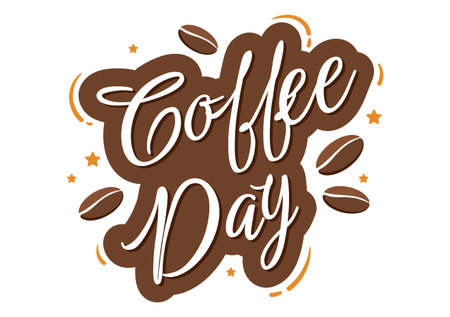 International Coffee Day on 1st October Hand Drawn Cartoon Flat Illustration with Cacao Beans and a Glass of Hot Drink Designのイラスト素材