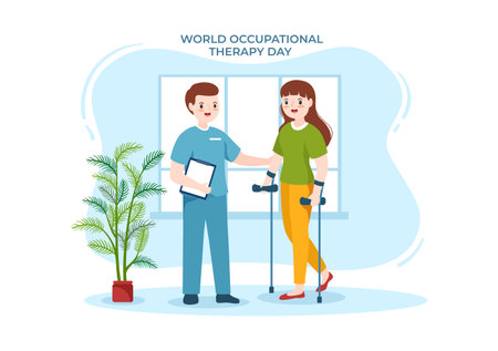 World Occupational Therapy Day Celebration Hand Drawn Cartoon Flat Illustration with Physical Therapists to Maintain and Recover Healthのイラスト素材