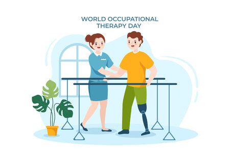 World Occupational Therapy Day Celebration Hand Drawn Cartoon Flat Illustration with Physical Therapists to Maintain and Recover Healthのイラスト素材