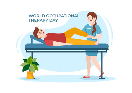 World Occupational Therapy Day Celebration Hand Drawn Cartoon Flat Illustration with Physical Therapists to Maintain and Recover Healthのイラスト素材