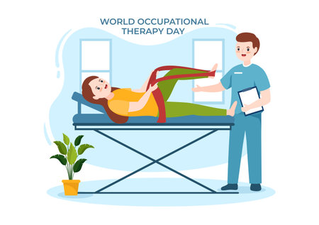 World Occupational Therapy Day Celebration Hand Drawn Cartoon Flat Illustration with Physical Therapists to Maintain and Recover Healthのイラスト素材