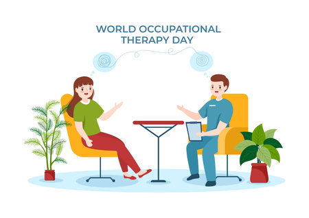 World Occupational Therapy Day Celebration Hand Drawn Cartoon Flat Illustration with Physical Therapists to Maintain and Recover Healthのイラスト素材