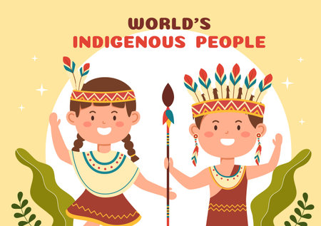 Worlds Indigenous Peoples Day on August 9 Hand Drawn Cartoon Flat Illustration to Raise Awareness and Protect the Rights Populationのイラスト素材
