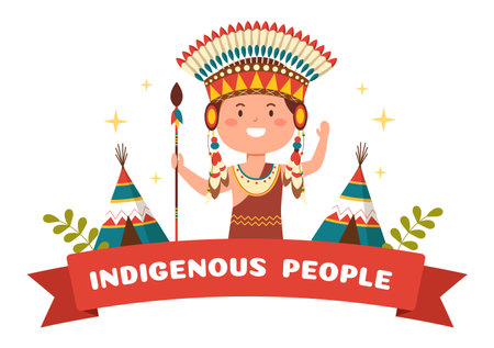 Worlds Indigenous Peoples Day on August 9 Hand Drawn Cartoon Flat Illustration to Raise Awareness and Protect the Rights Populationのイラスト素材